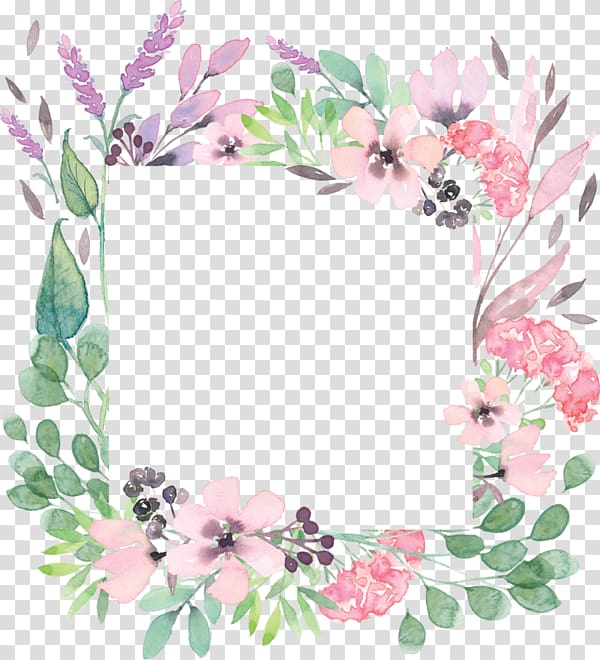 pink and green floral frame illustration, Wedding invitation Watercolor painting Frames Paper Drawing, others transparent background PNG clipart