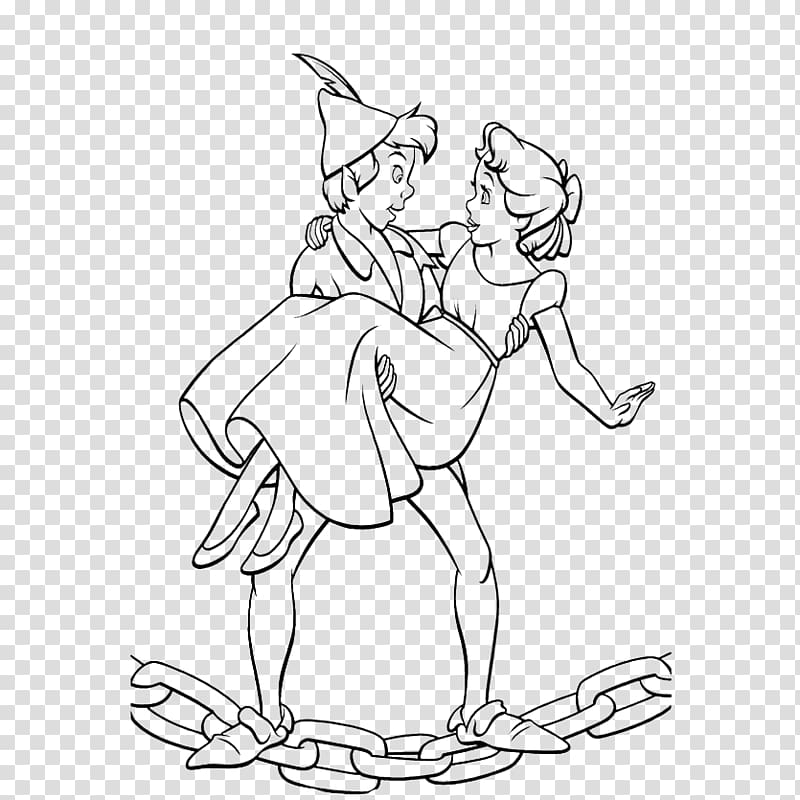 Peter Pan Peter and Wendy Tinker Bell Wendy Darling Captain Hook, Black lines painted Peter Pan holding Wendy transparent background PNG clipart