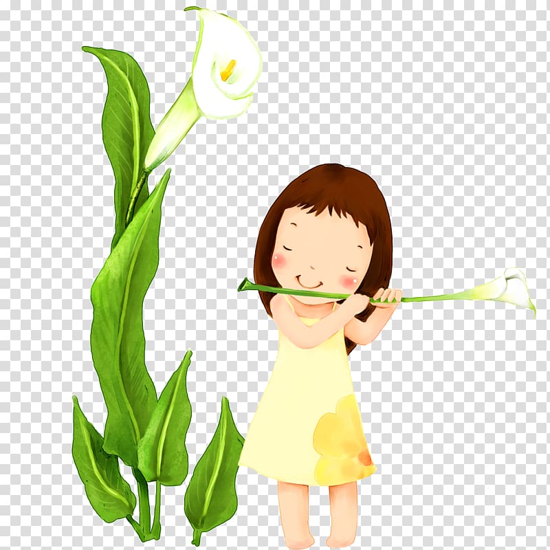 Illustration, The girl who blows the flute transparent background PNG clipart