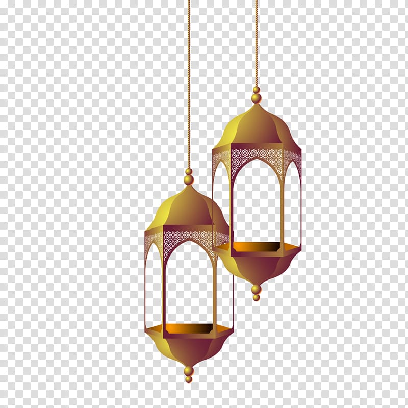 two brown lanterns , Quran Ayah Euclidean , hollow chandelier transparent background PNG clipart
