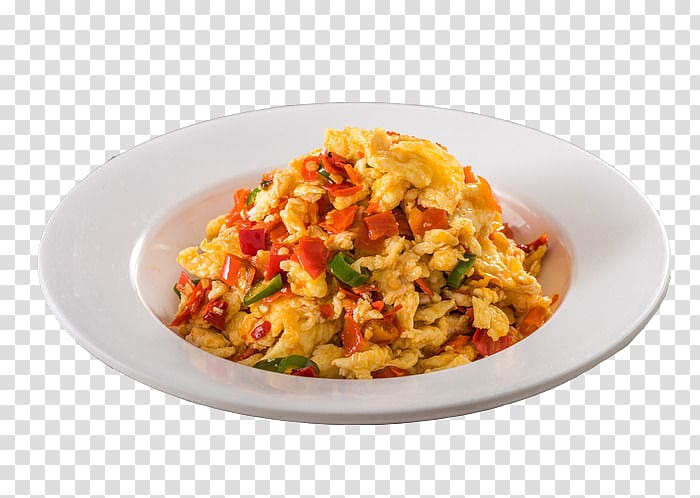 Scrambled eggs Omelette Pasta Food, Dual pepper scrambled eggs transparent background PNG clipart
