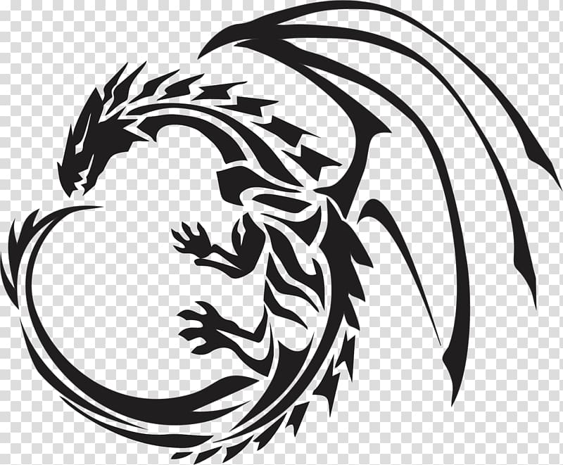 Stencil Dragon Art Tattoo, tattoo transparent background PNG clipart