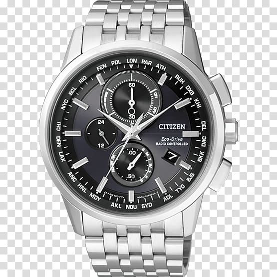 Eco-Drive Citizen Holdings Watch Radio clock Chronograph, Citizen Watch silver black male watch mechanical watch transparent background PNG clipart
