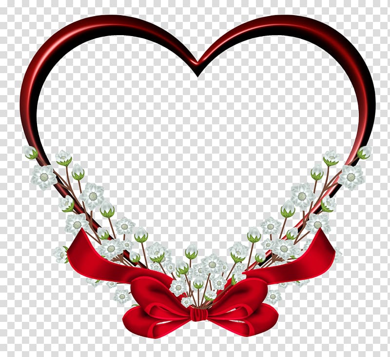 Heart frame , Red Heart Frame Decor , red floral heart illustration with bow accent transparent background PNG clipart