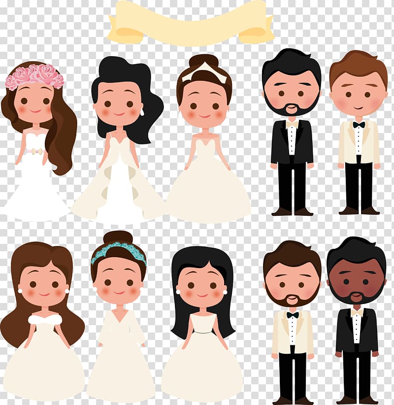 bride emoji illustrations, Wedding invitation Euclidean Bride Engagement Wedding dress, Cartoon bride and groom transparent background PNG clipart
