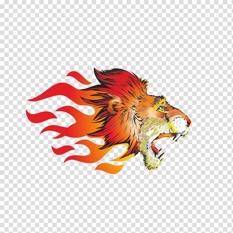 Lion Tiger T-shirt Flame Sticker, Flame and the lion head illustration transparent background PNG clipart