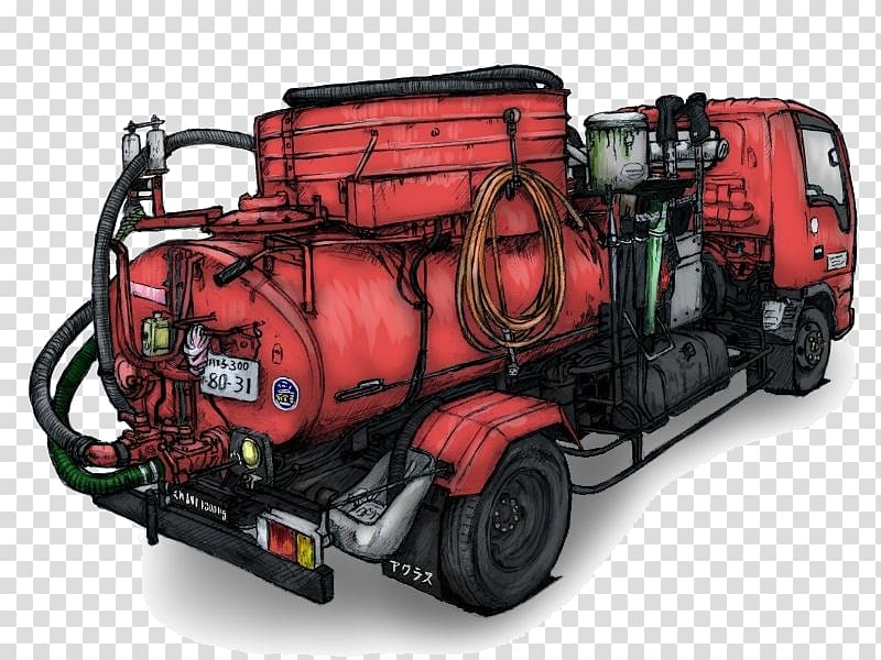 Fire engine red Car, Hand-drawn fire engine transparent background PNG clipart