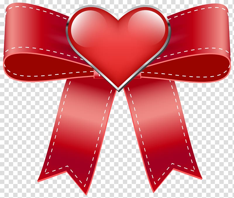 red ribbon and heart illustration, Valentine\'s Day , Red Bow with Heart transparent background PNG clipart