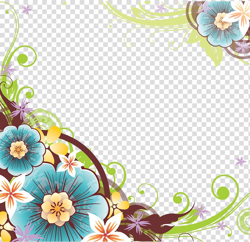 teal and pink floral border, Flower , Flowers Borders File transparent background PNG clipart