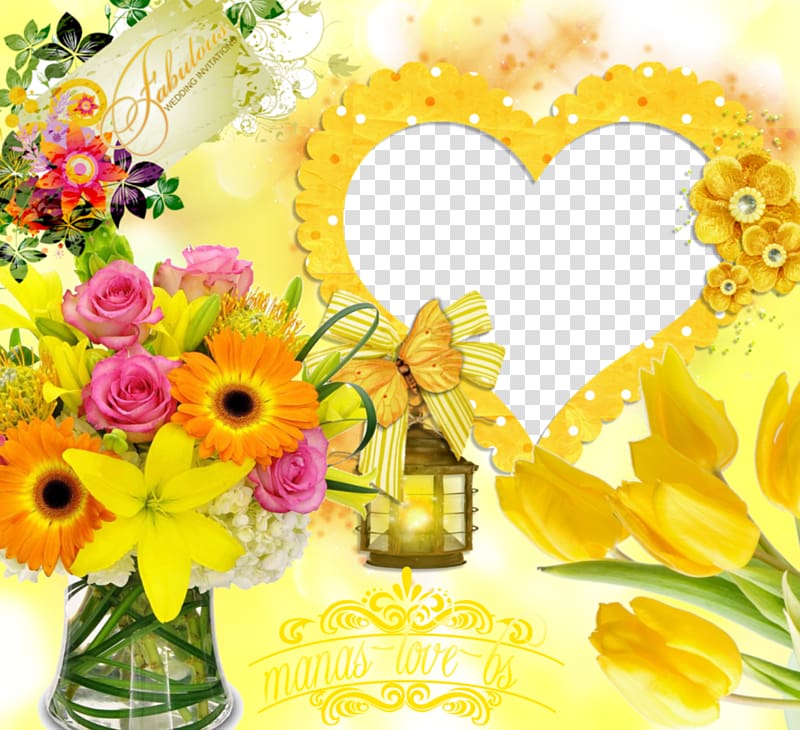 Flower bouquet Floristry Flower delivery Gift, Yellow Frame transparent background PNG clipart