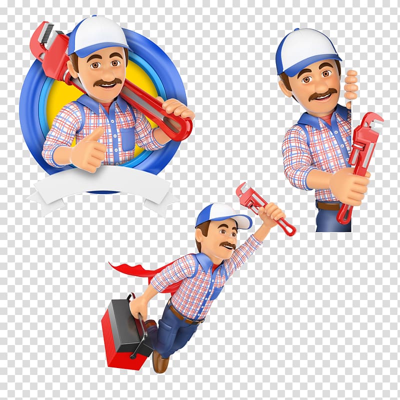 handy man collage illustration, Plumber Toolbox Pipe wrench, Installation wrench toolbox creative workers transparent background PNG clipart