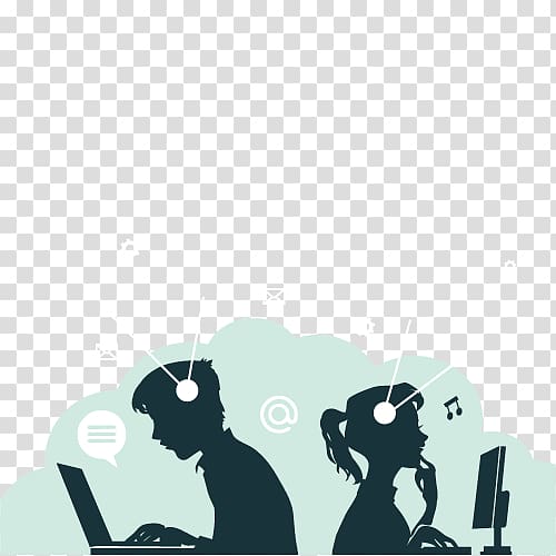 man and woman facing monitors illustration, Student Digital learning Educational technology, Couple decorative background transparent background PNG clipart