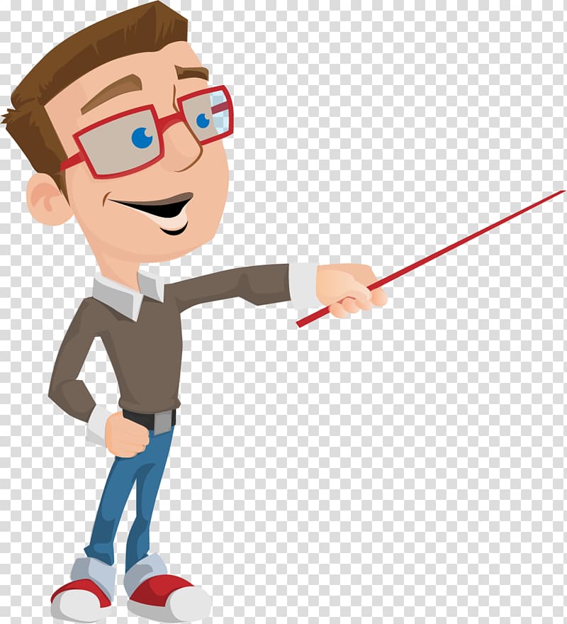 man holding a red pointing stick cartoon, Teacher Animation School Education Cartoon, teacher transparent background PNG clipart
