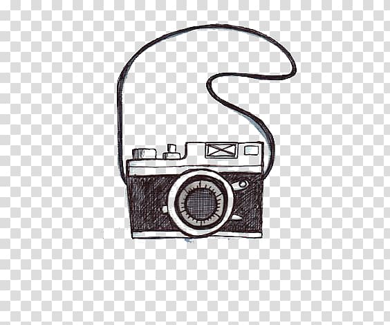 black and grey point-and-shoot camera sketch, Instant camera graphic printing , camera transparent background PNG clipart