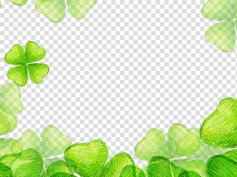 green plants, Four-leaf clover Four-leaf clover Luck, Clover Border transparent background PNG clipart