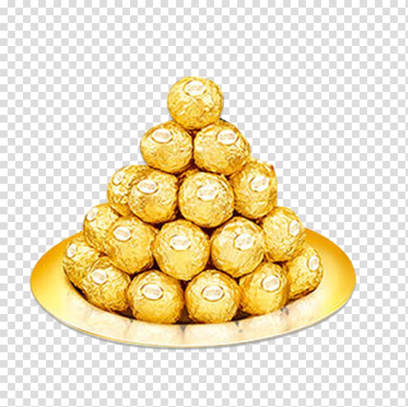Ferrero Rocher Raffaello Praline Lollipop Bonbon, Gold-wrapped chocolate transparent background PNG clipart