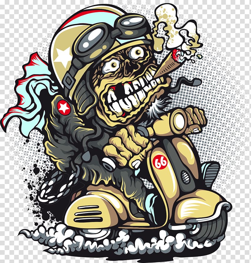 zombie riding motor scooter illustration, T-shirt Scooter Motorcycle boot Cartoon, halftone pattern Motorcycles transparent background PNG clipart