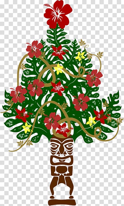 Christmas tree Christmas ornament Floral design Cut flowers, tiki hawaii transparent background PNG clipart