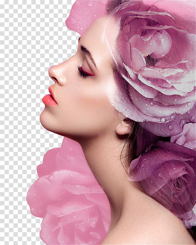 Face Beauty Eye shadow Cosmetics, Fashion makeup female face closeup, women's with pink roses illustration transparent background PNG clipart