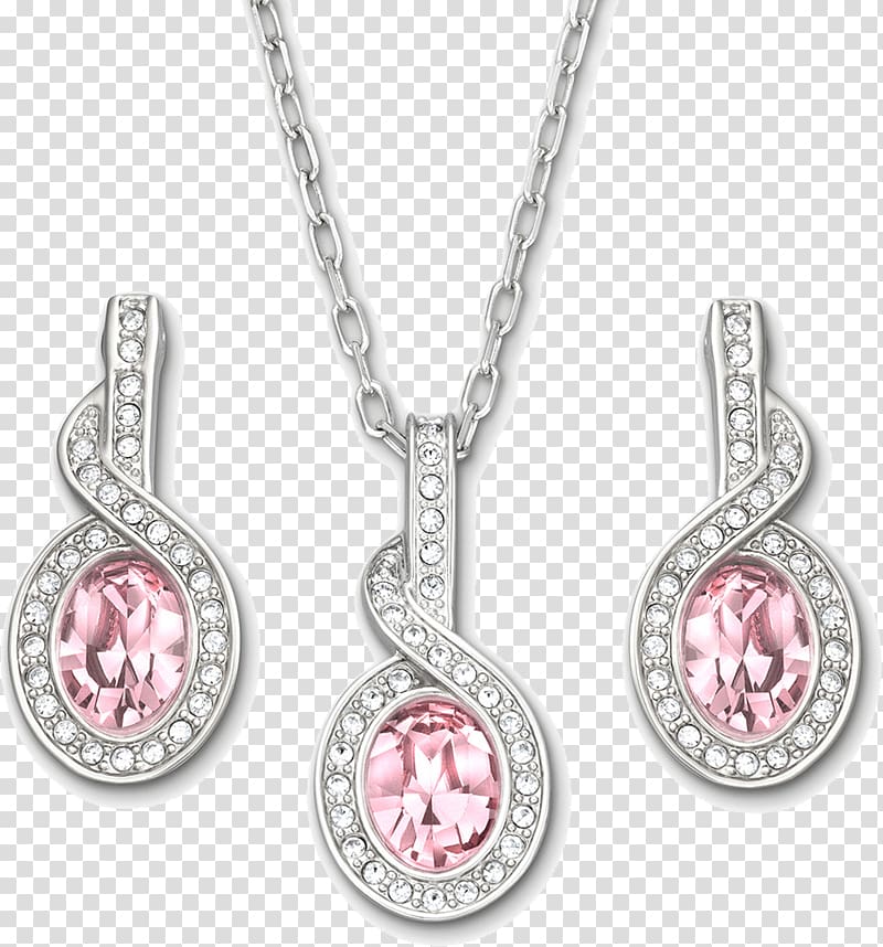 silver-colored necklace and earrings illustrations, Earring Swarovski AG Jewellery Pendant Necklace, Diamond Earrings transparent background PNG clipart