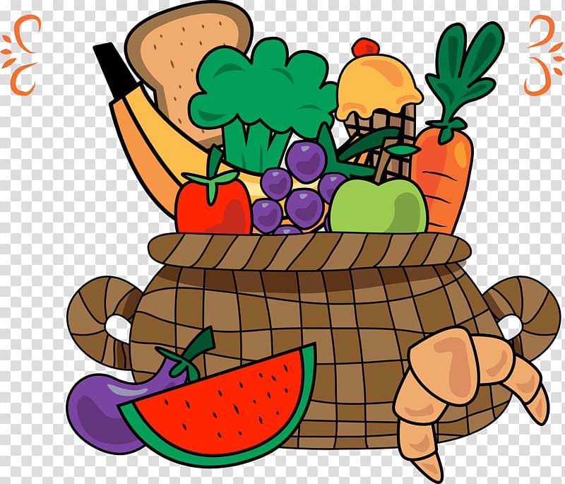 Fruit Vegetable Basket, hand-drawn cartoon Fruits and Vegetables transparent background PNG clipart