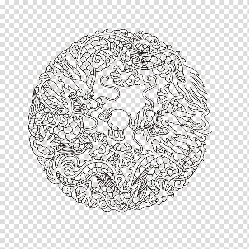 Chinese dragon Paper Black and white, Dragon-shaped pattern transparent background PNG clipart