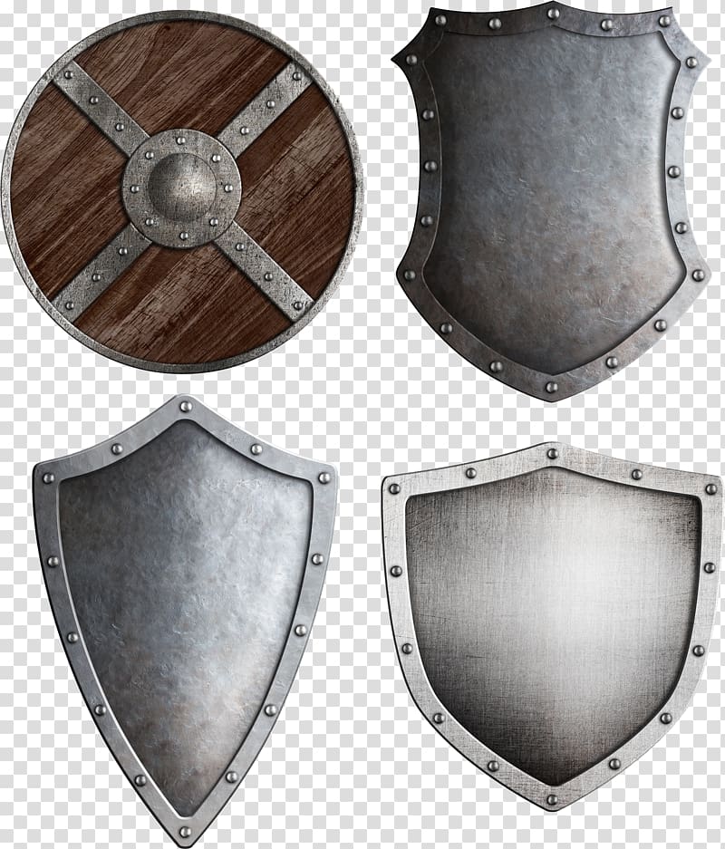 brown and silver shields collage, Middle Ages Shield Knight Crusades , Metal Shield transparent background PNG clipart