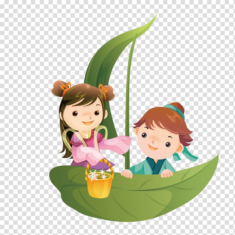 The Cowherd and the Weaver Girl Illustration, The leaf is made boat Cowherd transparent background PNG clipart