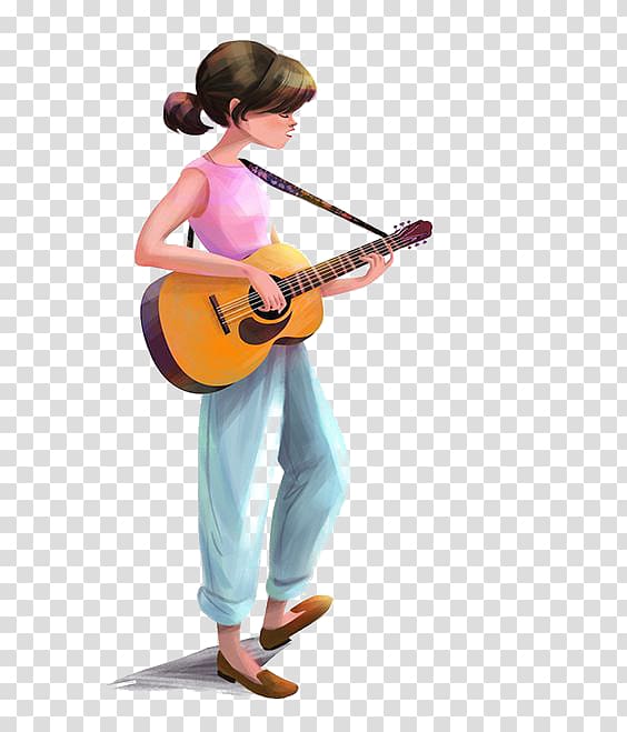 Illustrator Guitar Digital illustration Cartoon Illustration, Girl playing the guitar transparent background PNG clipart