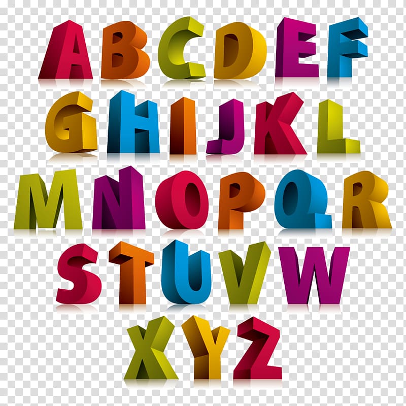 Alphabet Letter 3D computer graphics Font, Color 3D stereoscopic letter, alphabet transparent background PNG clipart