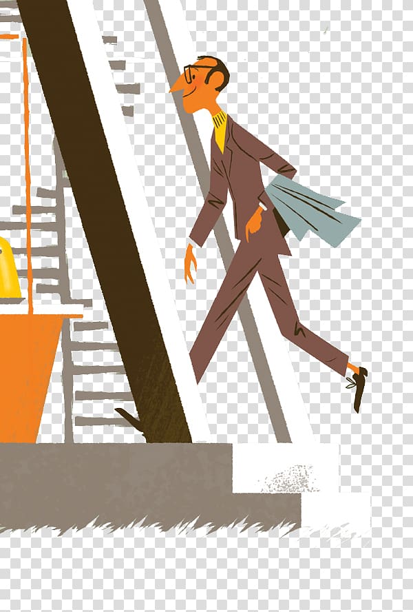 Cartoon Illustration, Flat man on the stairs transparent background PNG clipart