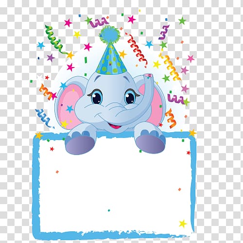 Party frame Birthday , Elephant transparent background PNG clipart