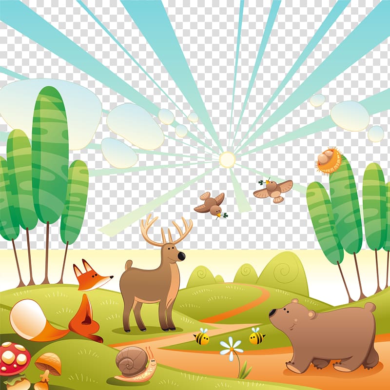 animal on forest , Woodland Mural Forest , Animals in the forest landscape transparent background PNG clipart