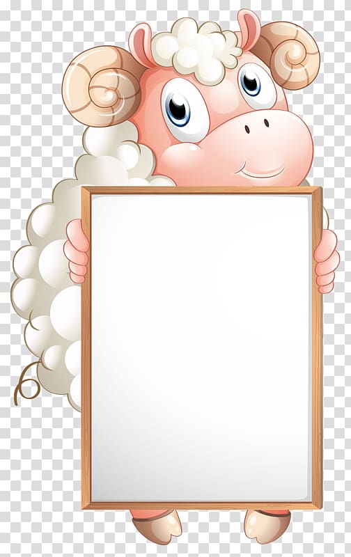 sheep holding brown frame illustration, Sheep Holding company Illustration, Sheep and board transparent background PNG clipart