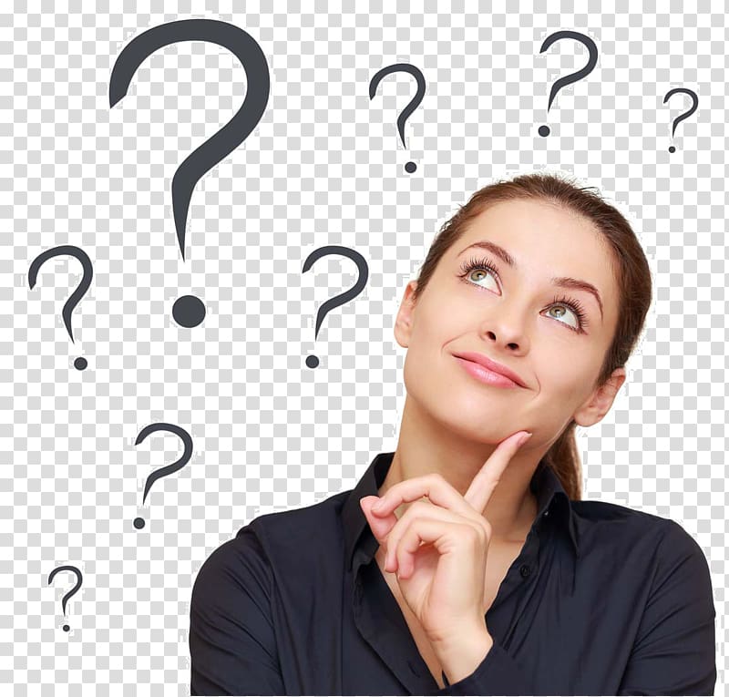 Thought Problem solving Question Critical thinking Information, Thinking woman, woman with question marks on head transparent background PNG clipart
