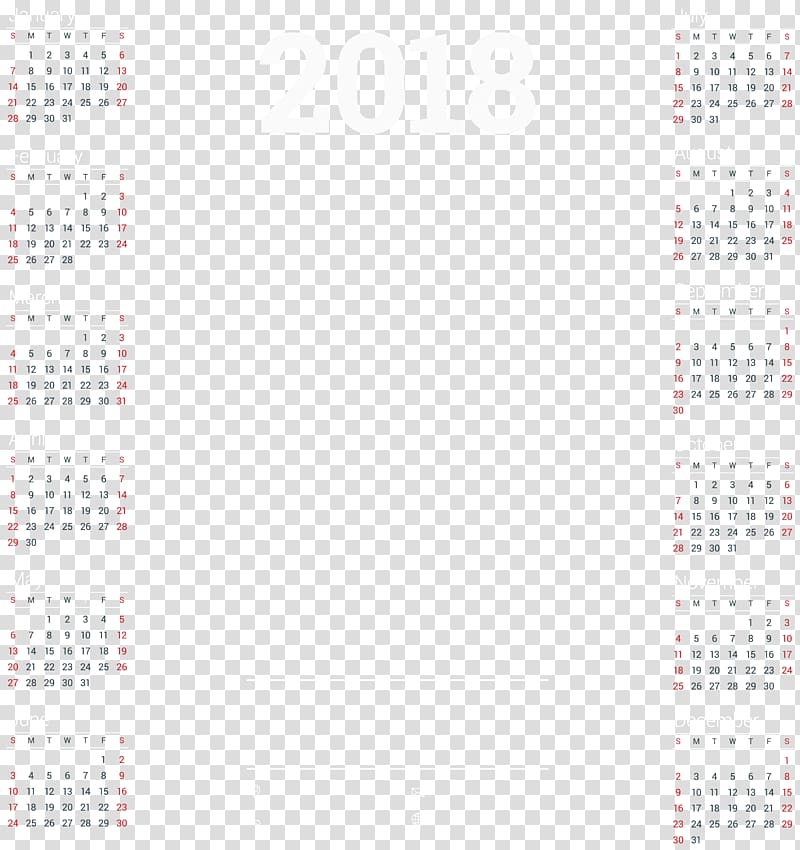 2018 calendar illustration, Font Design Product Pattern, 2018 Business Calendar Template transparent background PNG clipart