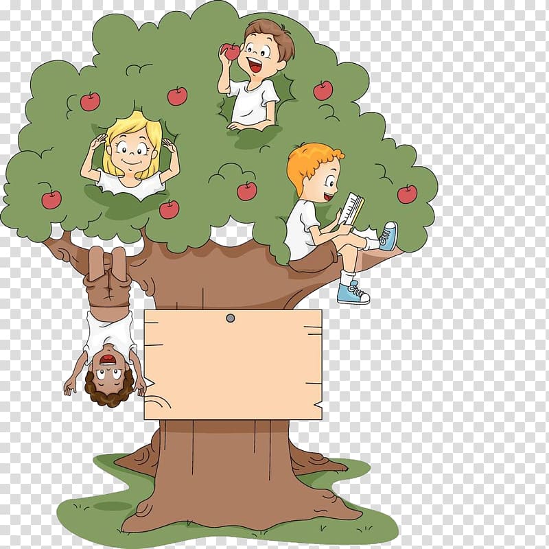Apple Tree , The child on the fruit tree transparent background PNG clipart