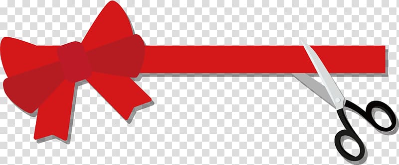 red ribbon bow and black scissor illustration, Opening ceremony Ribbon , Red ribbon ribbon cutting transparent background PNG clipart