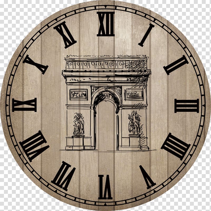 Arch de Triumph roman numeral clock, Clock face Creativity , Iron silent clock transparent background PNG clipart