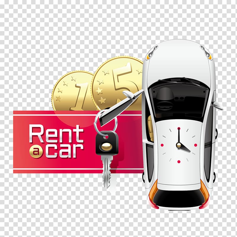Car rental Cartoon Illustration, car gold coins transparent background PNG clipart