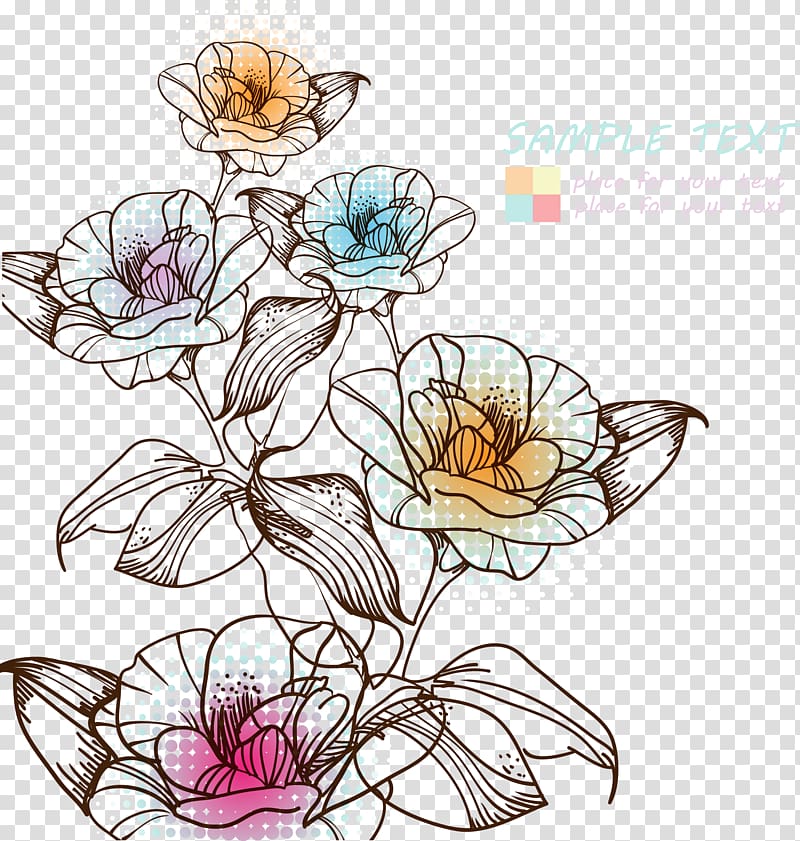 pink and yellow rose flowers illustration, Watercolor painting Flower Drawing, Floral decorative pattern transparent background PNG clipart