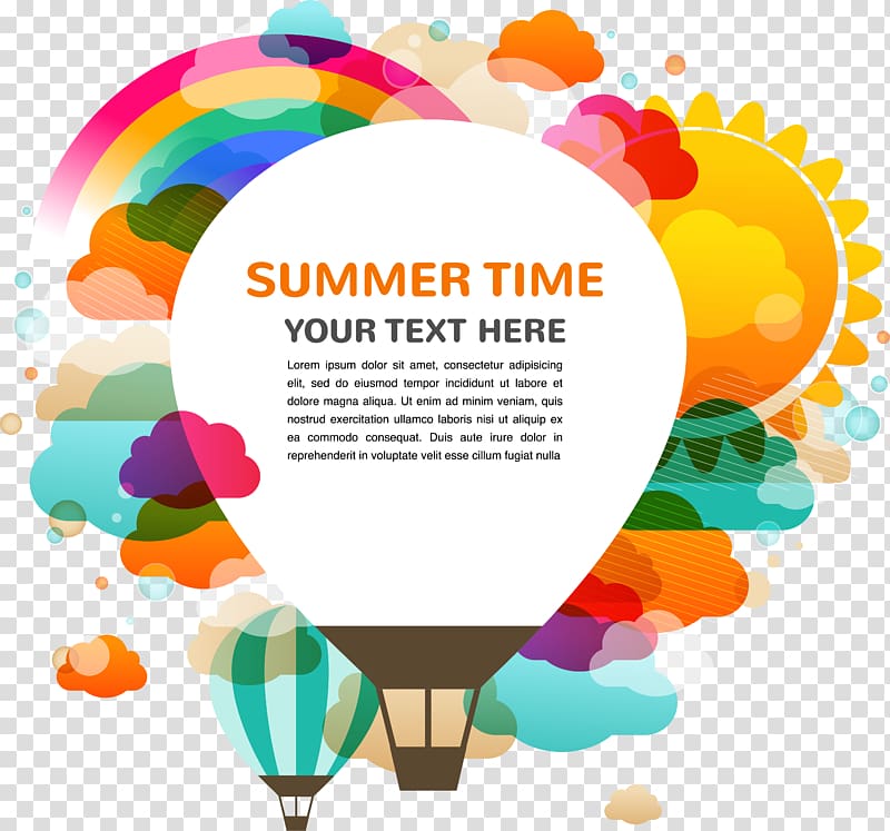 Summer Time ad illustration, Creative hot air balloon background transparent background PNG clipart