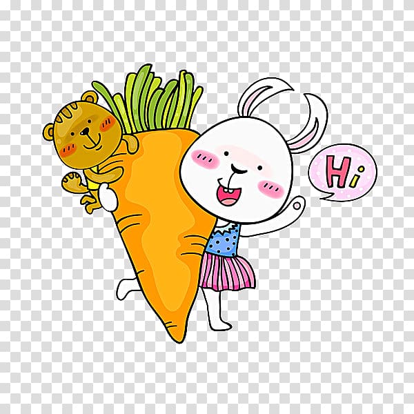 Cartoon Illustration, A rabbit with carrots transparent background PNG clipart