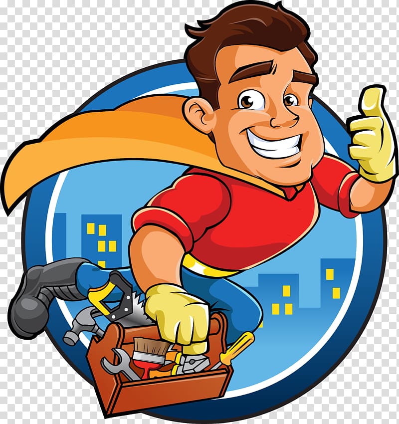 brown-haired male illustration, Superhero Handyman, worker transparent background PNG clipart