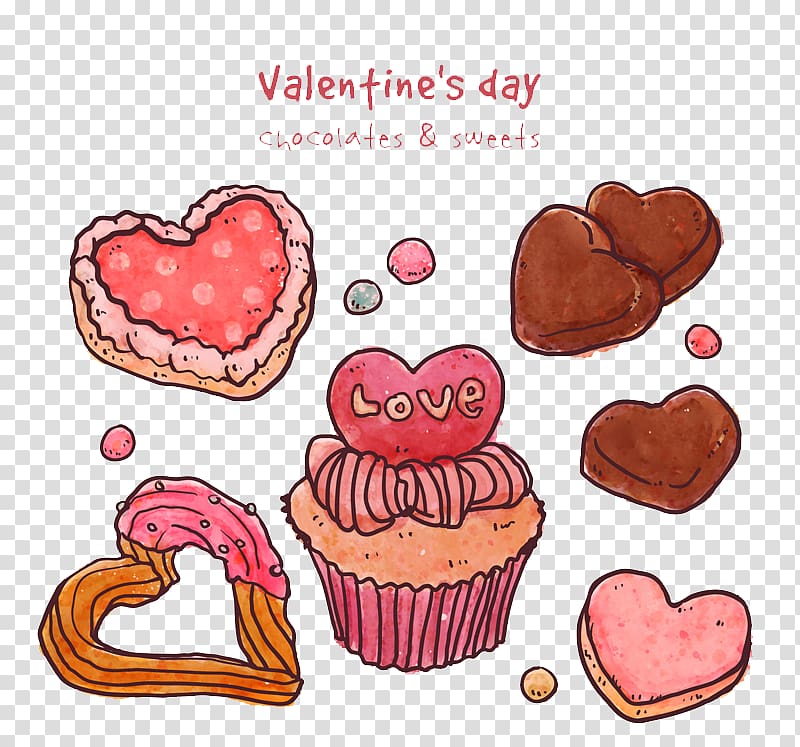 Euclidean Sketch, 6 Painted Valentine\'s Day sweets transparent background PNG clipart