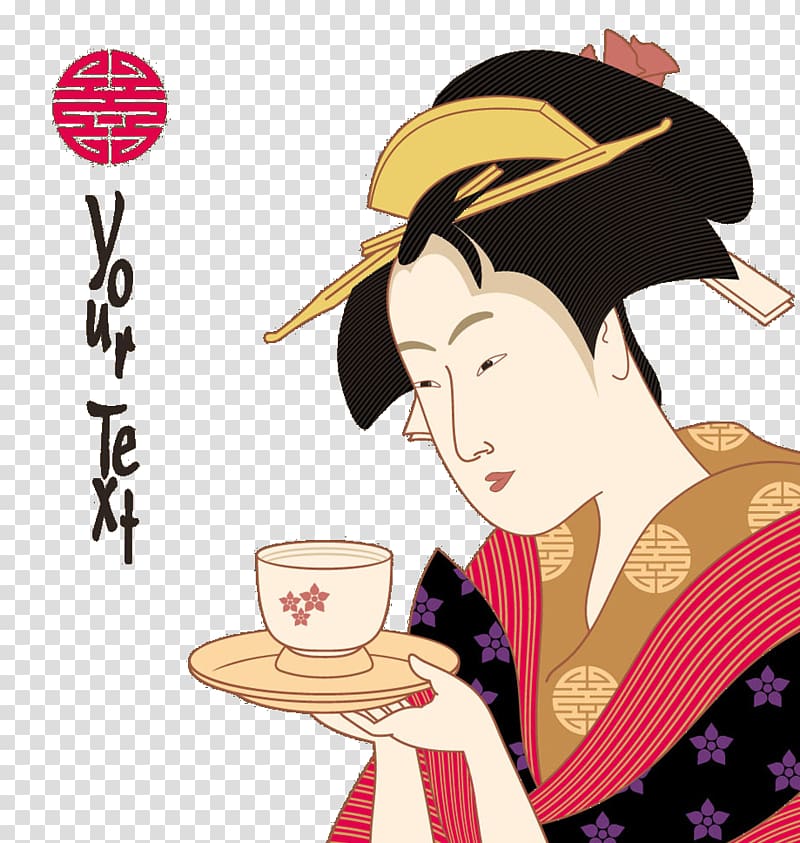 Japanese art Geisha Woodblock printing in Japan, Cartoon Japanese kimono woman transparent background PNG clipart