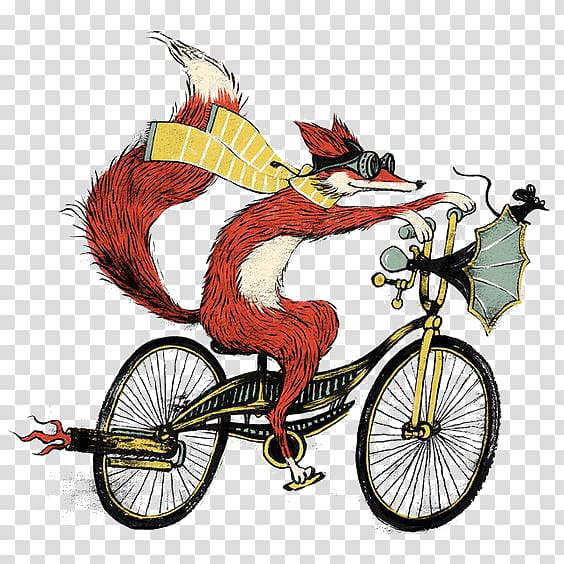 Mr. Fox Bicycles and Bicycling Drawing Art, Cycling fox transparent background PNG clipart