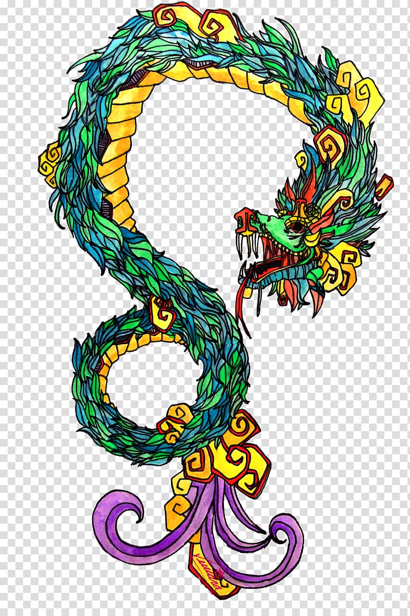 green and yellow dragon artwork, The Plumed Serpent Maya civilization Quetzalcoatl Feathered Serpent Deity, aztec transparent background PNG clipart