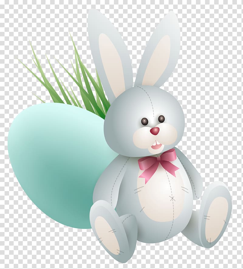 gray rabbit with egg , Easter Bunny Easter egg , Easter Bunny with Egg and Grass transparent background PNG clipart