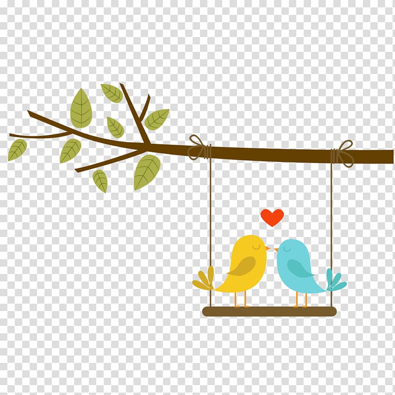 yellow and blue birds love illustration, Lovebird Euclidean , Love birds on the branch transparent background PNG clipart